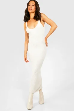 Robe midaxi Teddy en maille douce à col en cuillère