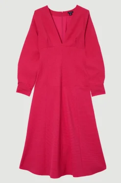 KarenMillen Robe midaxi texturée, ajustée, à taille basse et à manches<Femme Tailleurs|Robes À Manches Longues