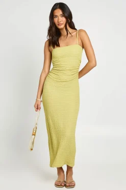 Robe Midaxi Texturée À Taille Froncée