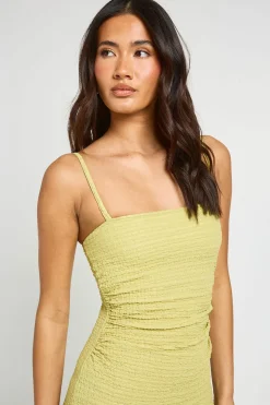 Robe Midaxi Texturée À Taille Froncée