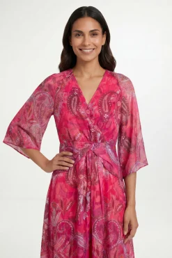 Robe Midaxi Torsadée En Dévoré Motif Cachemire