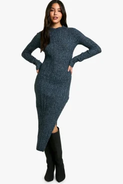 boohoo Robe Midaxi tricotée en Marl<Femme Toutes Les Robes|Robes À Manches Longues