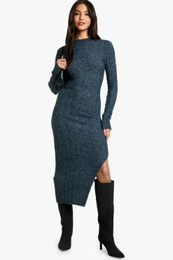 boohoo Robe Midaxi tricotée en Marl<Femme Toutes Les Robes|Robes À Manches Longues