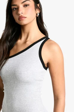Robe midaxi à une épaule avec garniture contrastante