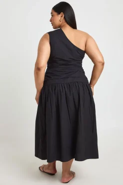 Robe Midaxi À Une Épaule Froncée En Popeline De Coton Grande Taille