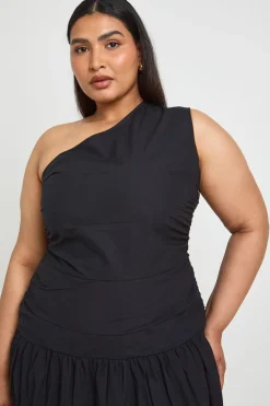 Robe Midaxi À Une Épaule Froncée En Popeline De Coton Grande Taille
