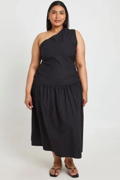 Robe Midaxi À Une Épaule Froncée En Popeline De Coton Grande Taille