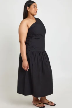 Robe Midaxi À Une Épaule Froncée En Popeline De Coton Grande Taille