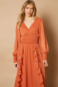 Oasis Robe Midaxi Unie à Détails Volantés et Taille Froncée<Femme Robes|Robes À Manches Longues