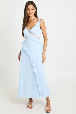 Robe Midaxi À Volants Avec Détails En Dentelle De Mousseline