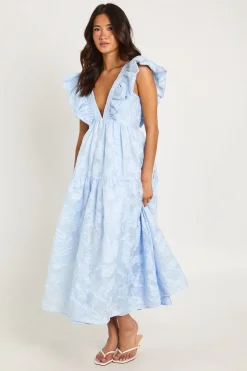 Robe Midaxi À Volants Et Détail Laçage En Tissu Dévoré