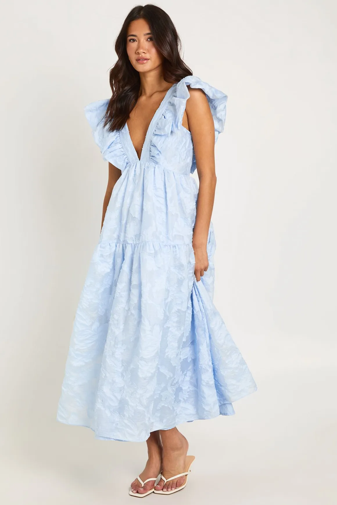 Robe Midaxi À Volants Et Détail Laçage En Tissu Dévoré