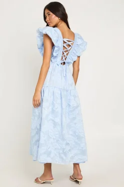 Robe Midaxi À Volants Et Détail Laçage En Tissu Dévoré