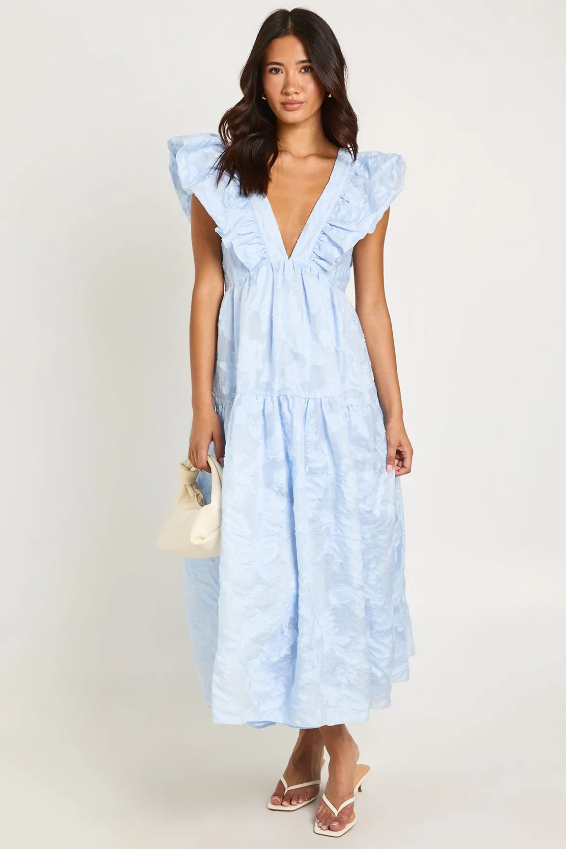 Robe Midaxi À Volants Et Détail Laçage En Tissu Dévoré