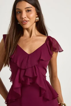 Robe midaxi à volants et manches d'ange