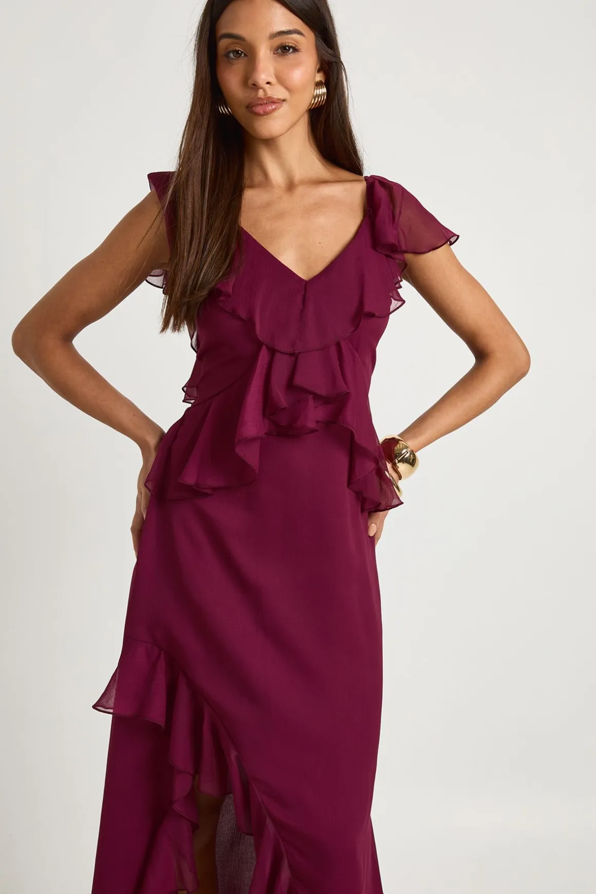 Robe midaxi à volants et manches d'ange