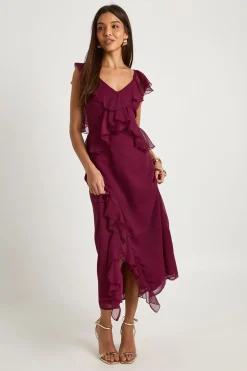 Robe midaxi à volants et manches d'ange