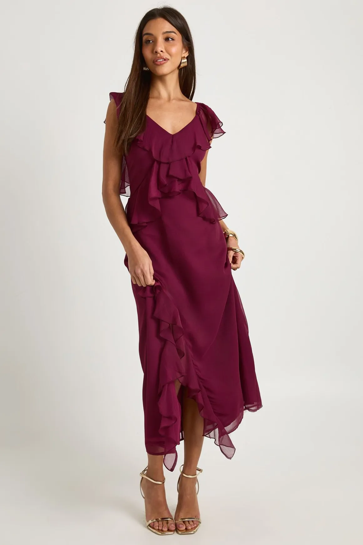 Robe midaxi à volants et manches d'ange