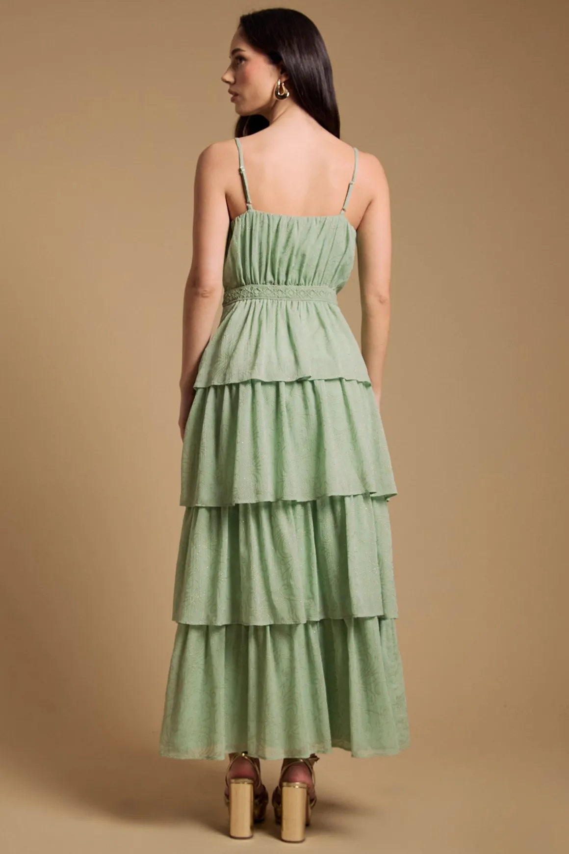 Robe Midaxi À Volants Étagés Et Bretelles