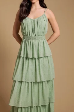 Robe Midaxi À Volants Étagés Et Bretelles