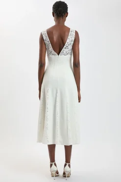 KarenMillen Robe Midi Ajustée Avec Détails En Dentelle<Femme Robes Mi-Longues|Satin Et Dentelle