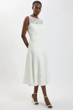 KarenMillen Robe Midi Ajustée Avec Détails En Dentelle<Femme Robes Mi-Longues|Satin Et Dentelle
