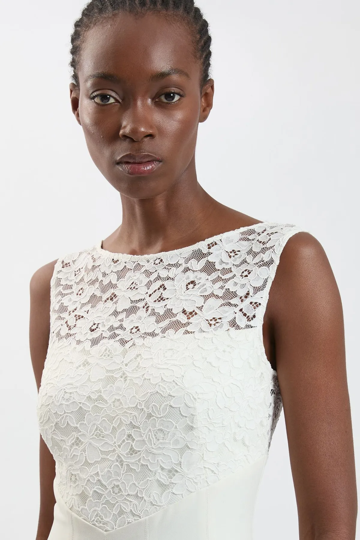 KarenMillen Robe Midi Ajustée Avec Détails En Dentelle<Femme Robes Mi-Longues|Satin Et Dentelle