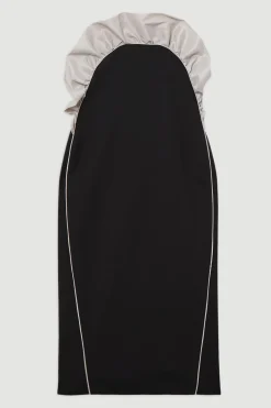Robe midi ajustée à bandeau en taffetas stretch compact ornée de volants