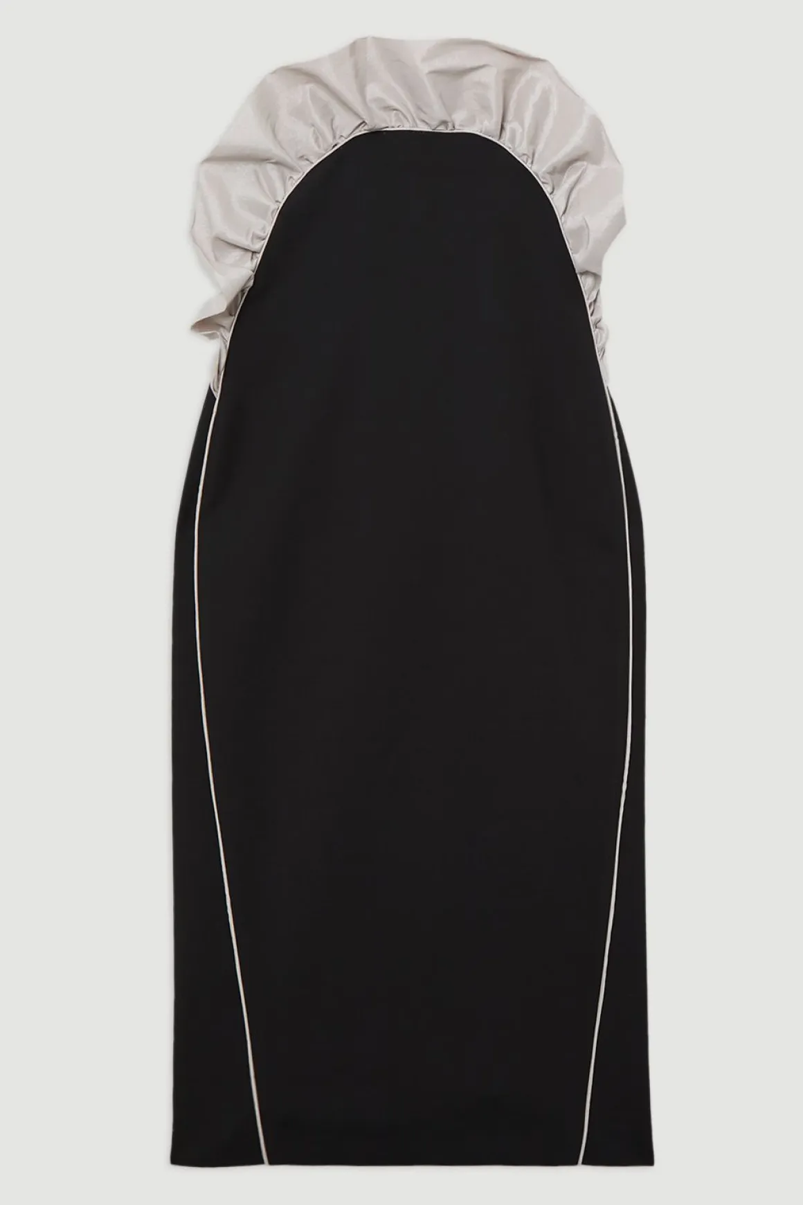 Robe midi ajustée à bandeau en taffetas stretch compact ornée de volants