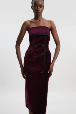 KarenMillen Robe Midi Ajustée Bandeau en Velours Gros-Grain<Femme Tailleurs|Robes Mi-Longues