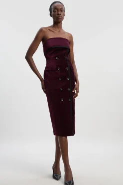KarenMillen Robe Midi Ajustée Bandeau en Velours Gros-Grain<Femme Tailleurs|Robes Mi-Longues
