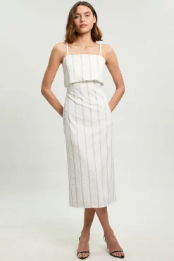 KarenMillen Robe Midi Ajustée Bandeau À Rayures Fines Texturées<Femme Robes|Robes Mi-Longues