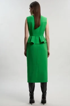 KarenMillen Robe Midi Ajustée À Basque En Tissu Stretch Compact<Femme Tailleurs|Robes Mi-Longues