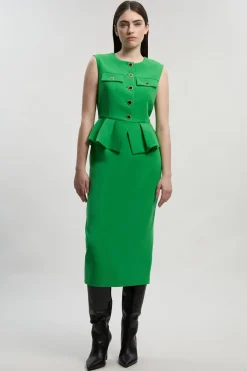KarenMillen Robe Midi Ajustée À Basque En Tissu Stretch Compact<Femme Tailleurs|Robes Mi-Longues
