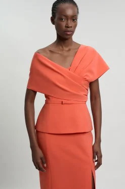 Robe Midi Ajustée À Basque En Viscose Stretch Compacte Petite