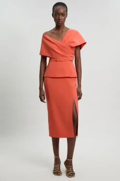 Robe Midi Ajustée À Basque En Viscose Stretch Compacte Petite
