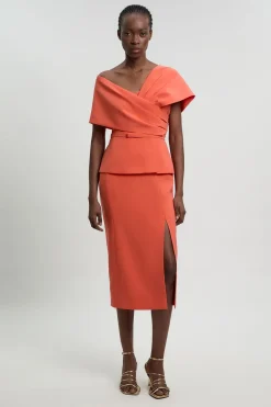 KarenMillen Robe Midi Ajustée À Basque En Viscose Stretch Compacte<Femme Robes Mi-Longues|Robes