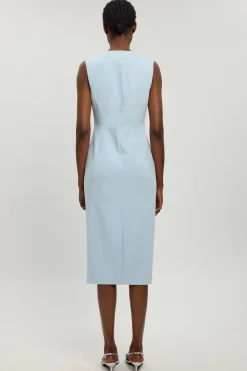 Robe Midi Ajustée Boutonnée En Stretch Compact