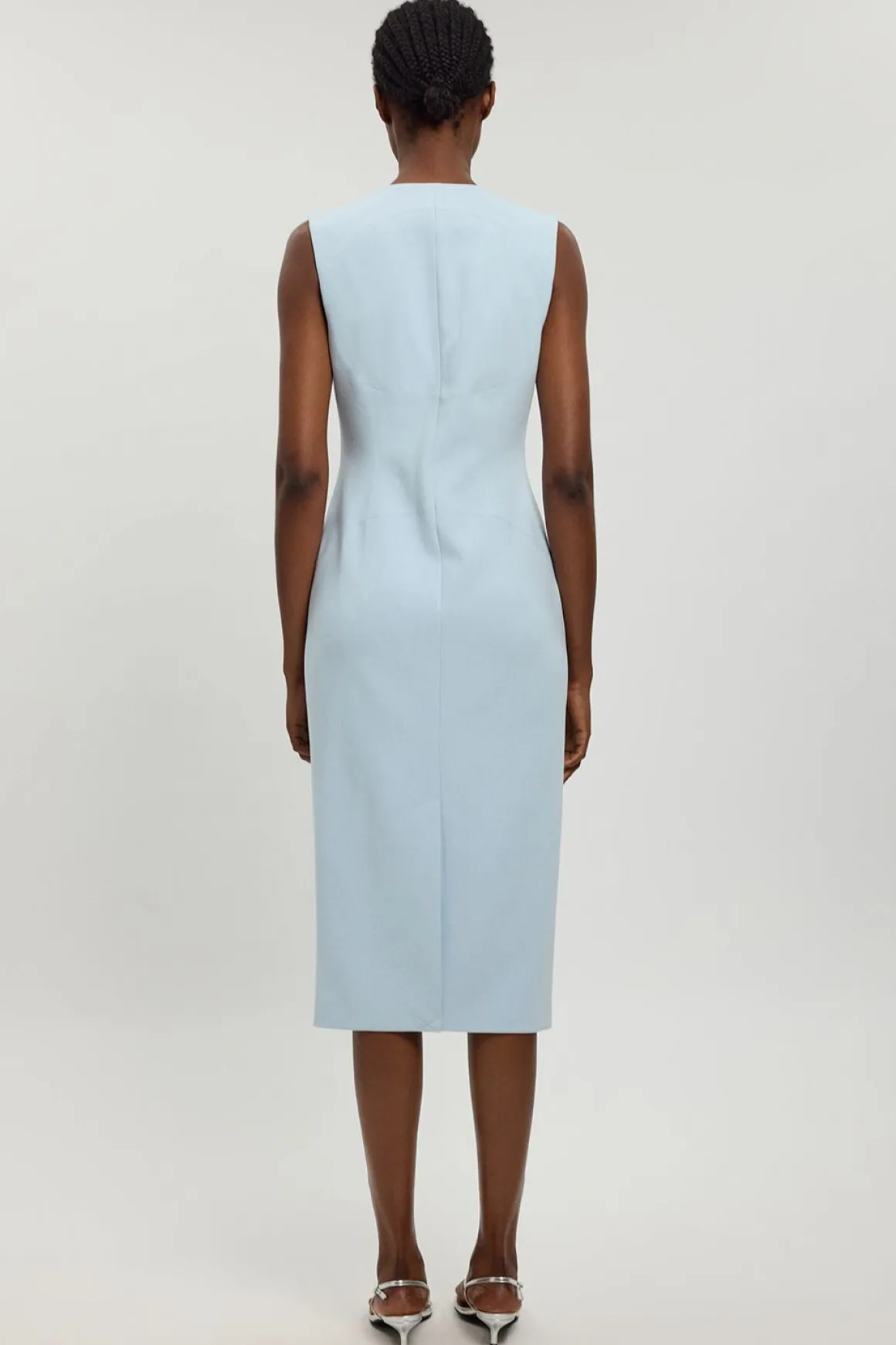 Robe Midi Ajustée Boutonnée En Stretch Compact
