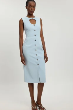 Robe Midi Ajustée Boutonnée En Stretch Compact