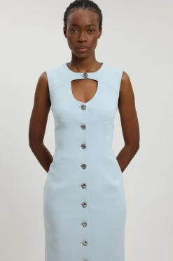 Robe Midi Ajustée Boutonnée En Stretch Compact