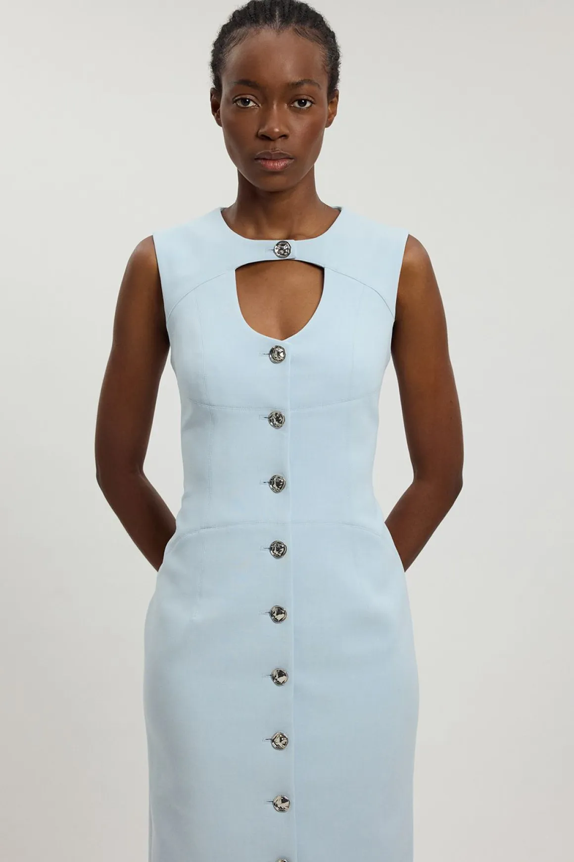 Robe Midi Ajustée Boutonnée En Stretch Compact