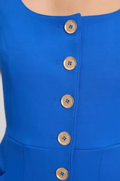 Robe Midi Ajustée À Bretelles Avec Boutonnage Sur Toute La Longueur