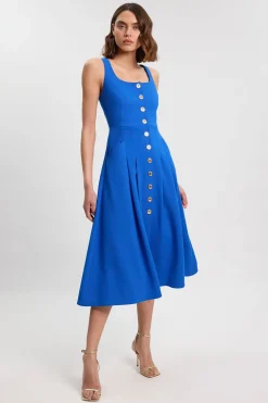 Robe Midi Ajustée À Bretelles Avec Boutonnage Sur Toute La Longueur