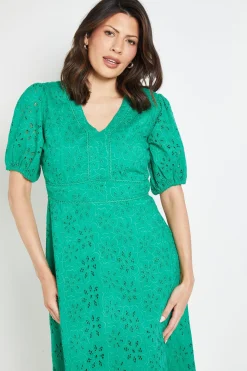 Robe Midi Ajustée à Broderie Florale