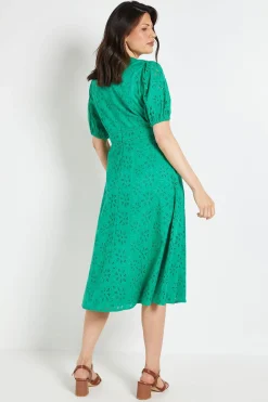 Robe Midi Ajustée à Broderie Florale