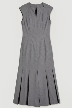 KarenMillen Robe Midi Ajustée À Carreaux Avec Détails Godets<Femme Robes|Robes Mi-Longues