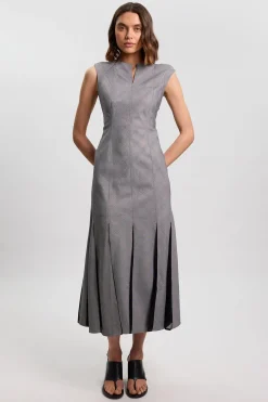 KarenMillen Robe Midi Ajustée À Carreaux Avec Détails Godets<Femme Robes|Robes Mi-Longues