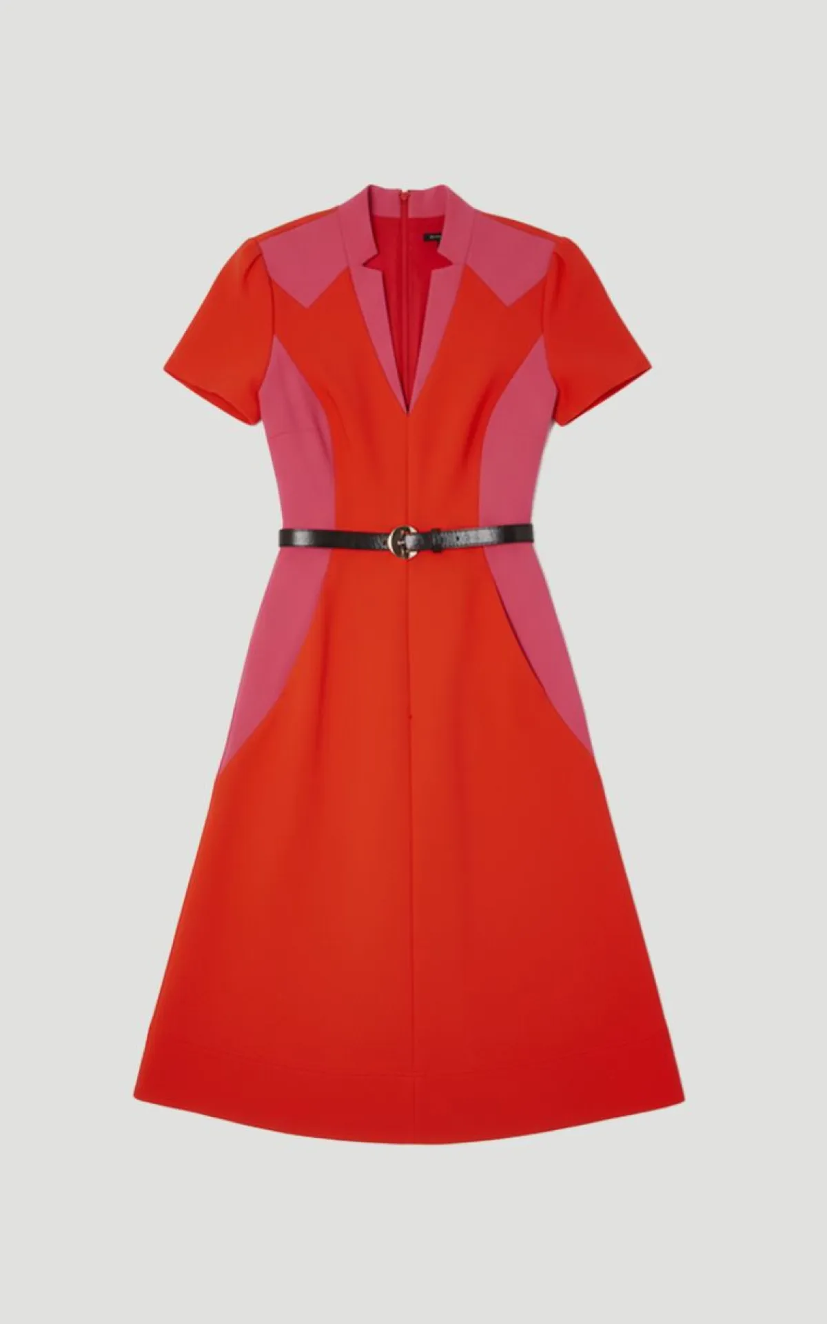 KarenMillen Robe Midi Ajustée à Ceinture avec Jupe Ample et Blocs de Couleurs en Tissu Stretch Compact<Femme Tailleurs|Toutes Les Robes