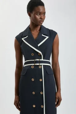 KarenMillen Robe Midi Ajustée Cintrée À Double Boutonnage En Stretch Compact Avec Liseré Contrastant<Femme Robes|Robes Mi-Longues